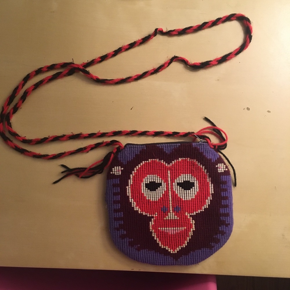 Vintage stitched yarn monkey face mini purse